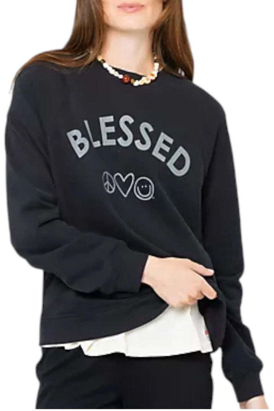Peace Love World Women's Crewneck Affirmation Pullover Black - Regular